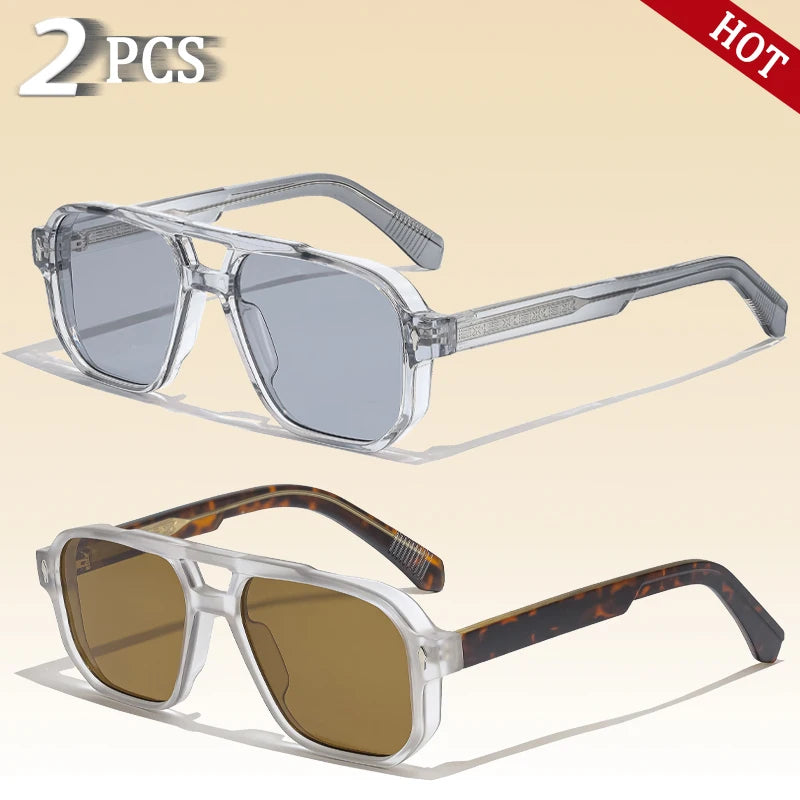 CATERSIDE Retro Punk Sunglasses Men Vintage Flat Top Double Bridges High Quality Sun Glasses Women Travel Party Festival Eyewear