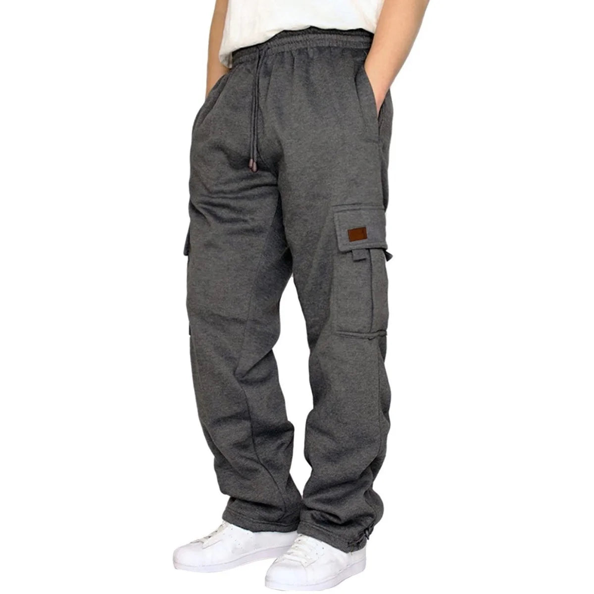 Men's Fashionable Work Pants With Winter Insulation, Multiple Pockets, Drawstring Fastening, Warm And Loose Casual Trousers