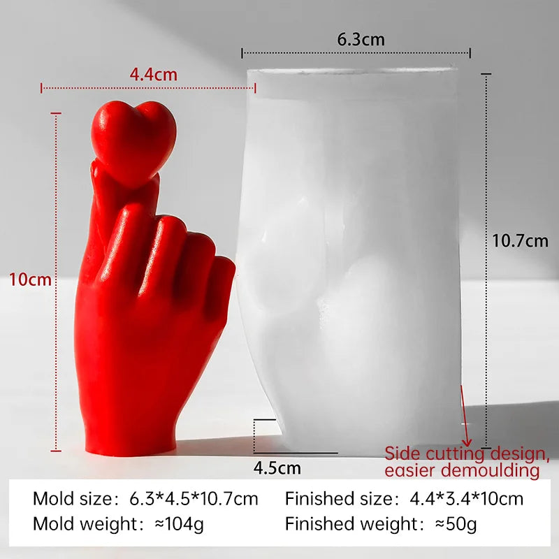 DIY Valentine's Day Finger Heart Gesture Silicone Mold Handmade Aroma Candle Plaster Resin Mould Soap Candle Making Supplies
