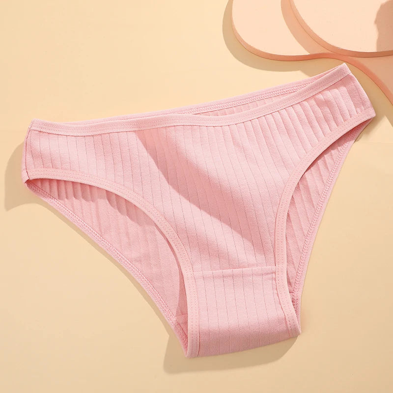 FINETOO 9PCS/SET Cotton Striped Underwear Women's Panties Sexy Soft Solid Color Briefs Female Comfortable Stretch Lingerie M-XL