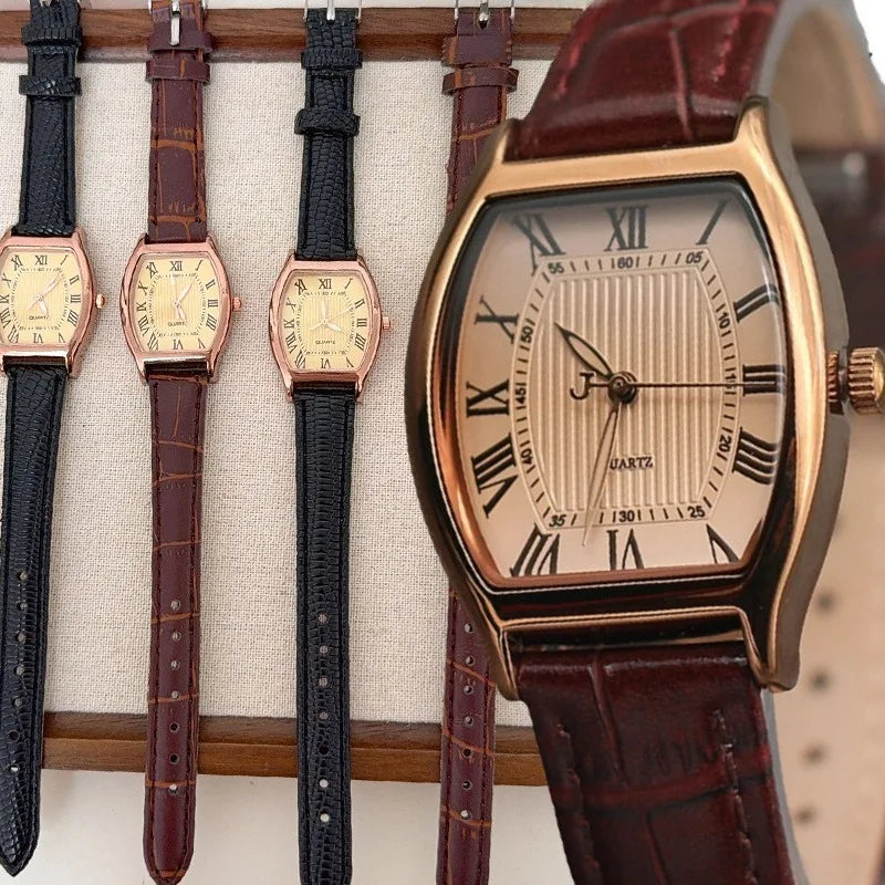 Simple Fashion Retro Brown Women Quartz Watches High Quality Ladies Wristwatches Vintage Leather Watchband Watch for Lovers Gift