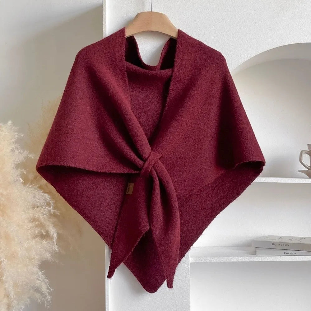 Fashion Solid Color Knitted Shawl Thickened Neck Wrap Triangle Scarf Winter Warm Soft Sweater Shawl Cape