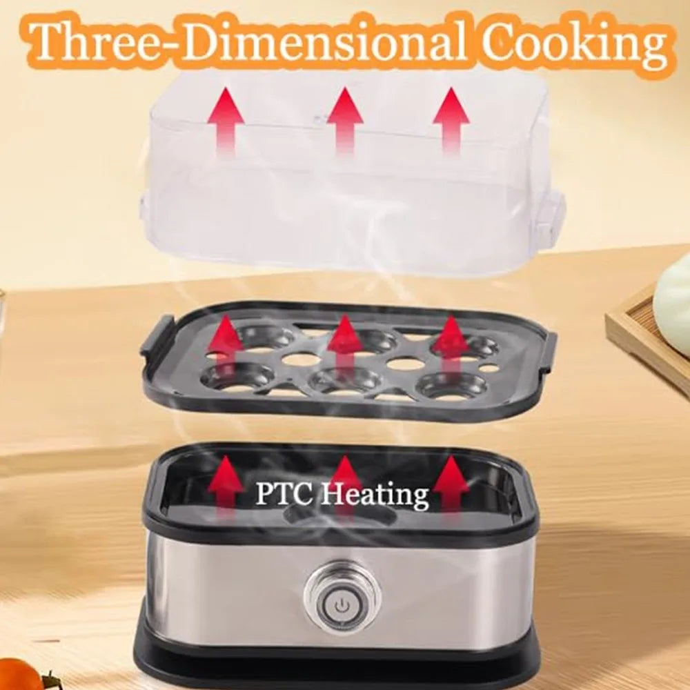 200W Power Eggs Boiler Space Saving 6 Eggs Capacity Smart Egg Cooker Stainless Steel Multi Functional Rapid Egg Cooker