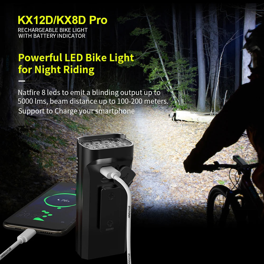 NATFIRE 12 LED Bike Light High Lumen USB C Rechargeable Aluminum MTB Bicycle Light 10000mAh Power Bank Headlight 6 to 12 LED