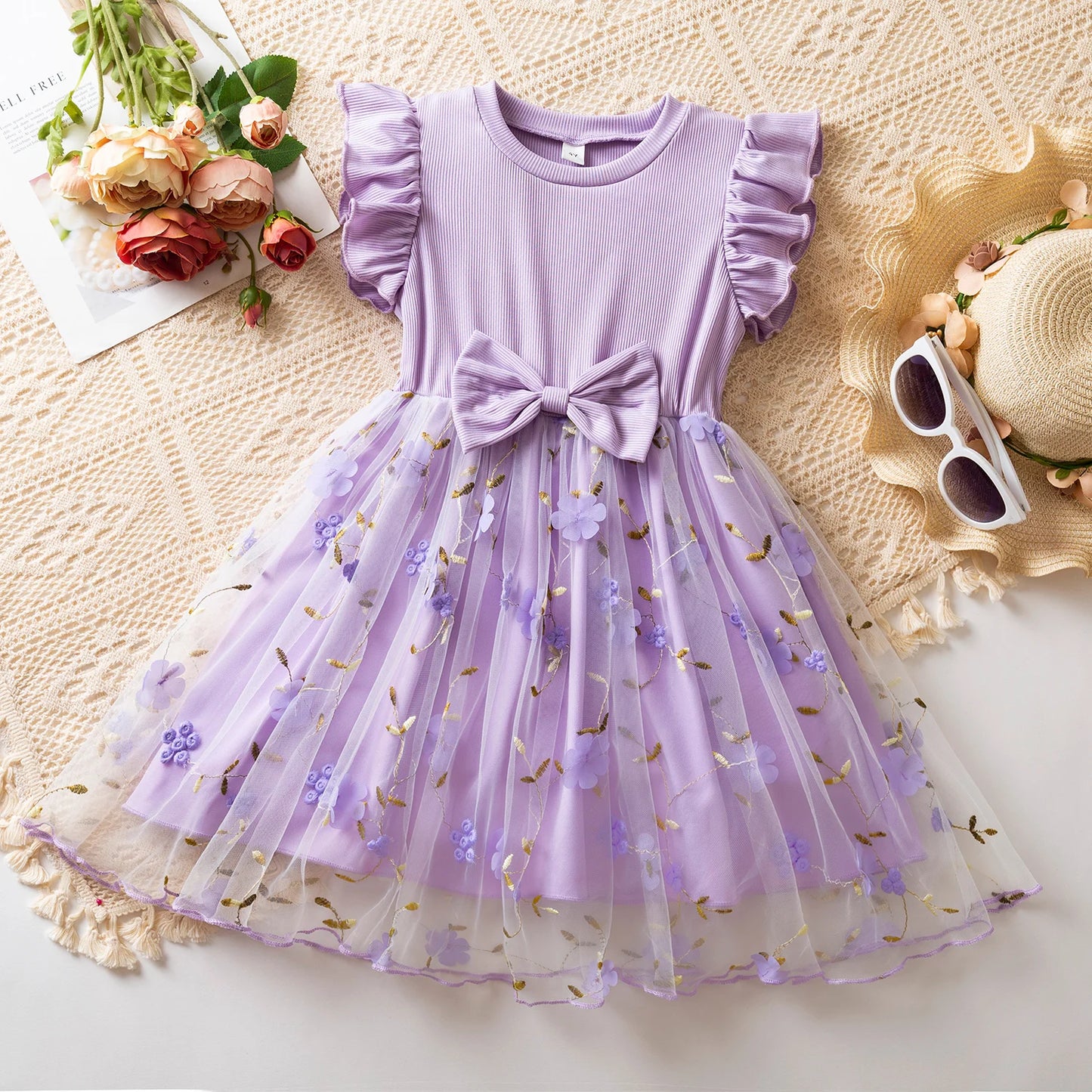Girls Fairy Dress for 3-8 Yrs Birthday Party Princess Dress Flower Girl Dress for Wedding Embroidery Easter Dress for Girls Wear