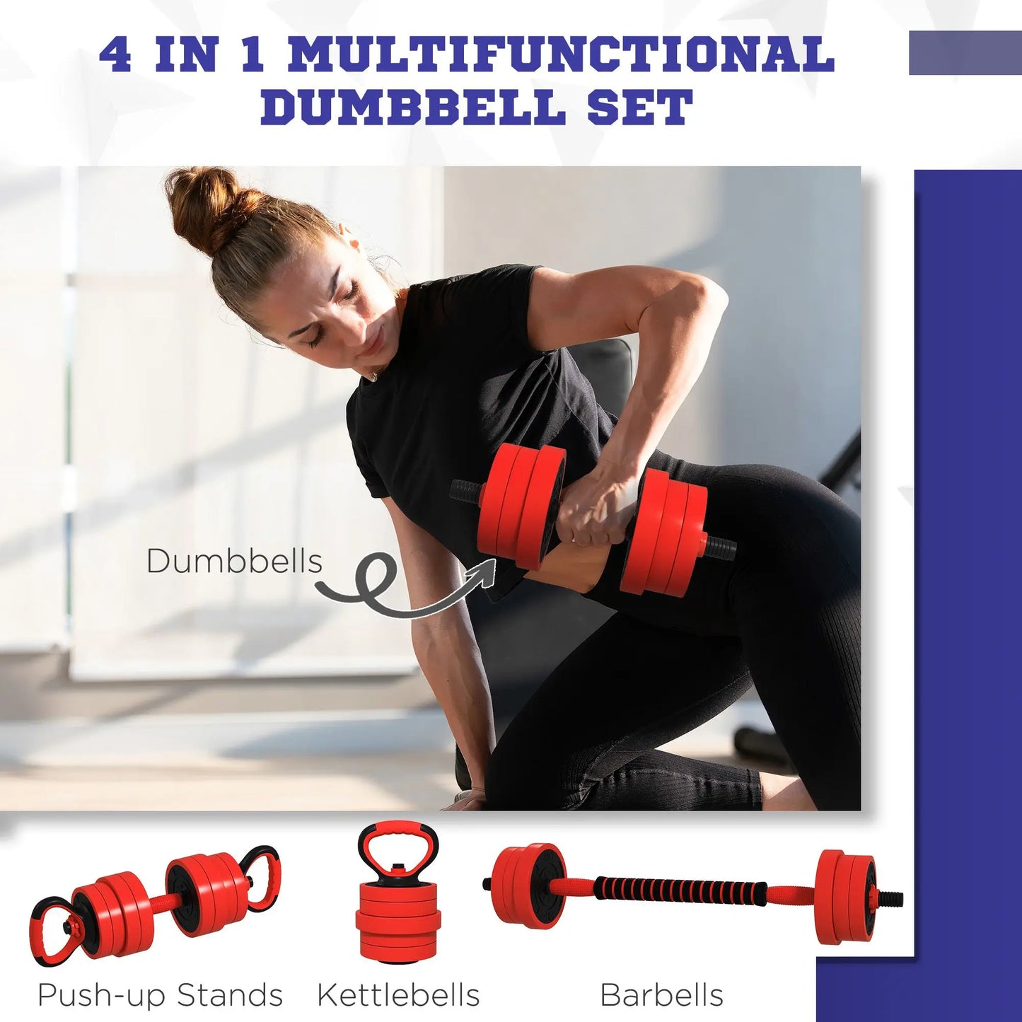 66lbs 4-in-1 Adjustable Dumbbell Set for Home Gym Comprehensive Weight Training Equipment