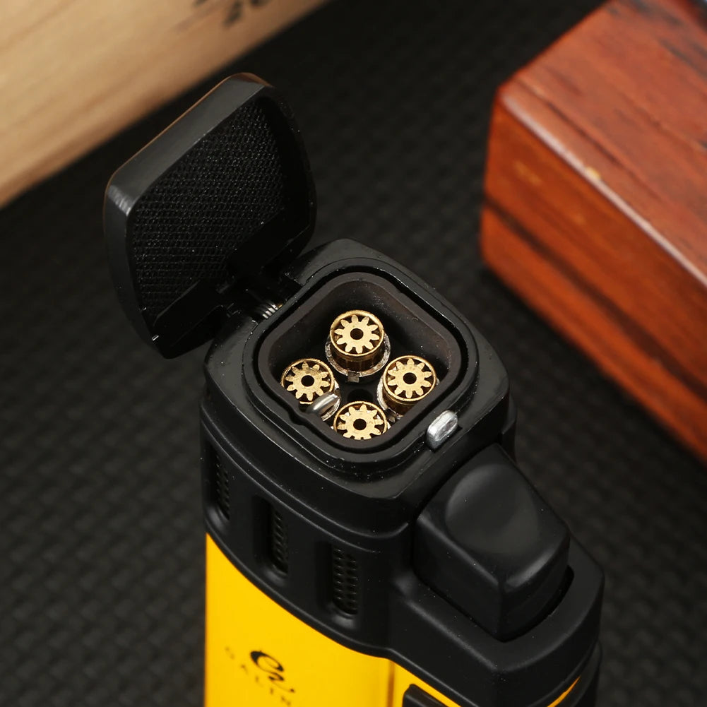 GALINER Cigar Lighter With Punch Smoking Accessories Windproof 4 Jet Blue Flame Torch Lighters For Cigar