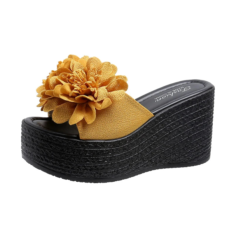 2025 Wedges Sandals Women Slippers Summer Beach Platform Shoes Flower Slippers Women High Heel Slippers Women Fashion