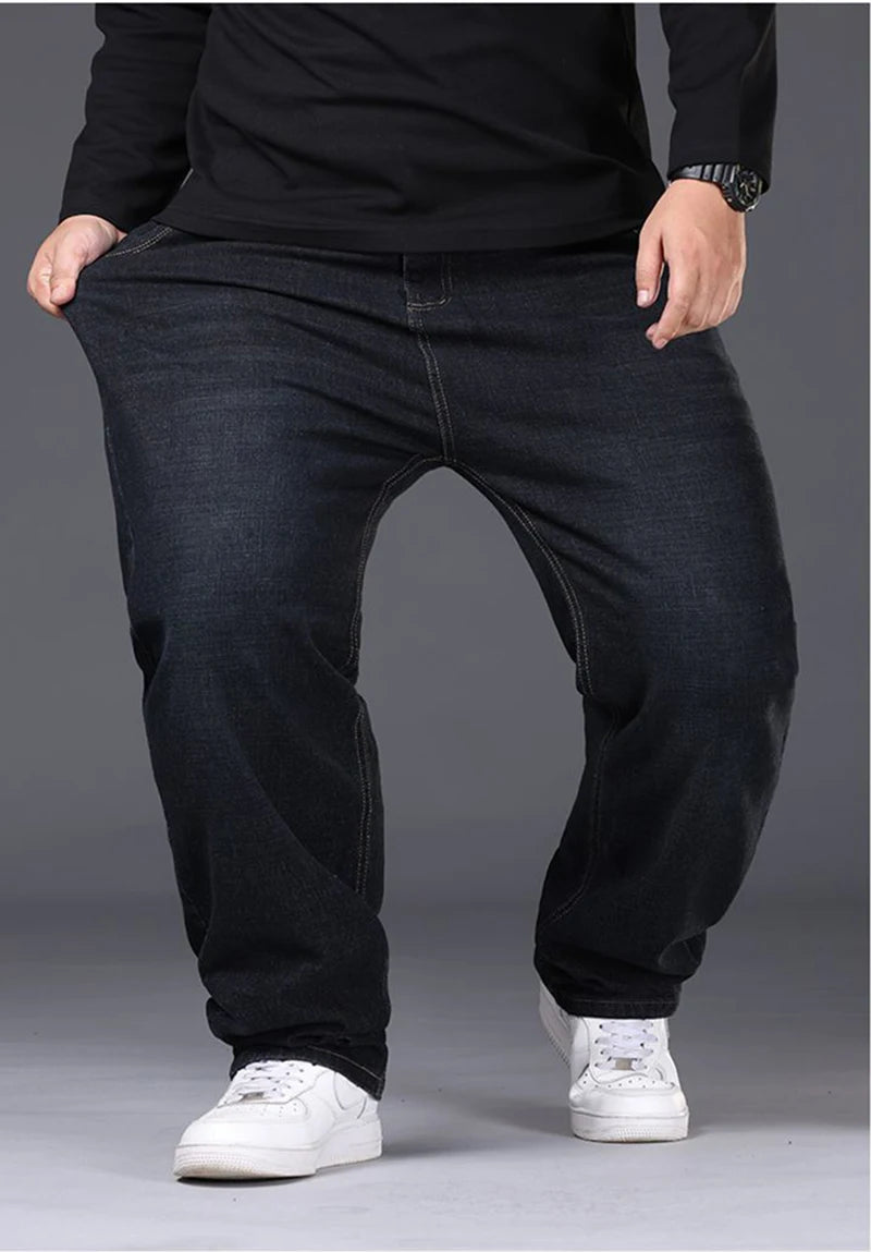Men Fashion Plus Size 38 40 Black Jeans Male Business Daily Casual Loose Denim Pants Minimalist Stretch Straight Leg Trousers
