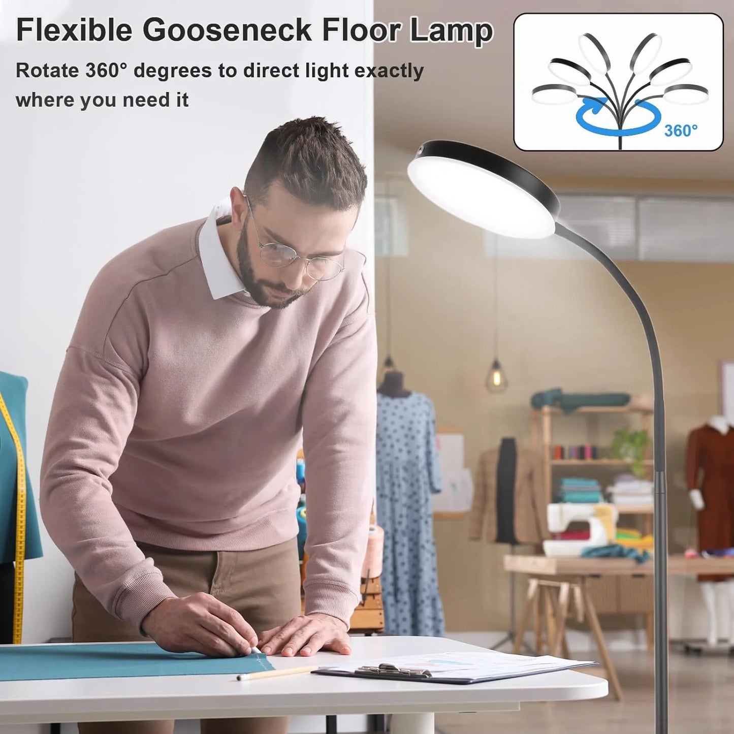Circular LED floor lamp with 3 color temperatures 5 brightness adjustment levels suitable for living rooms bedrooms offices