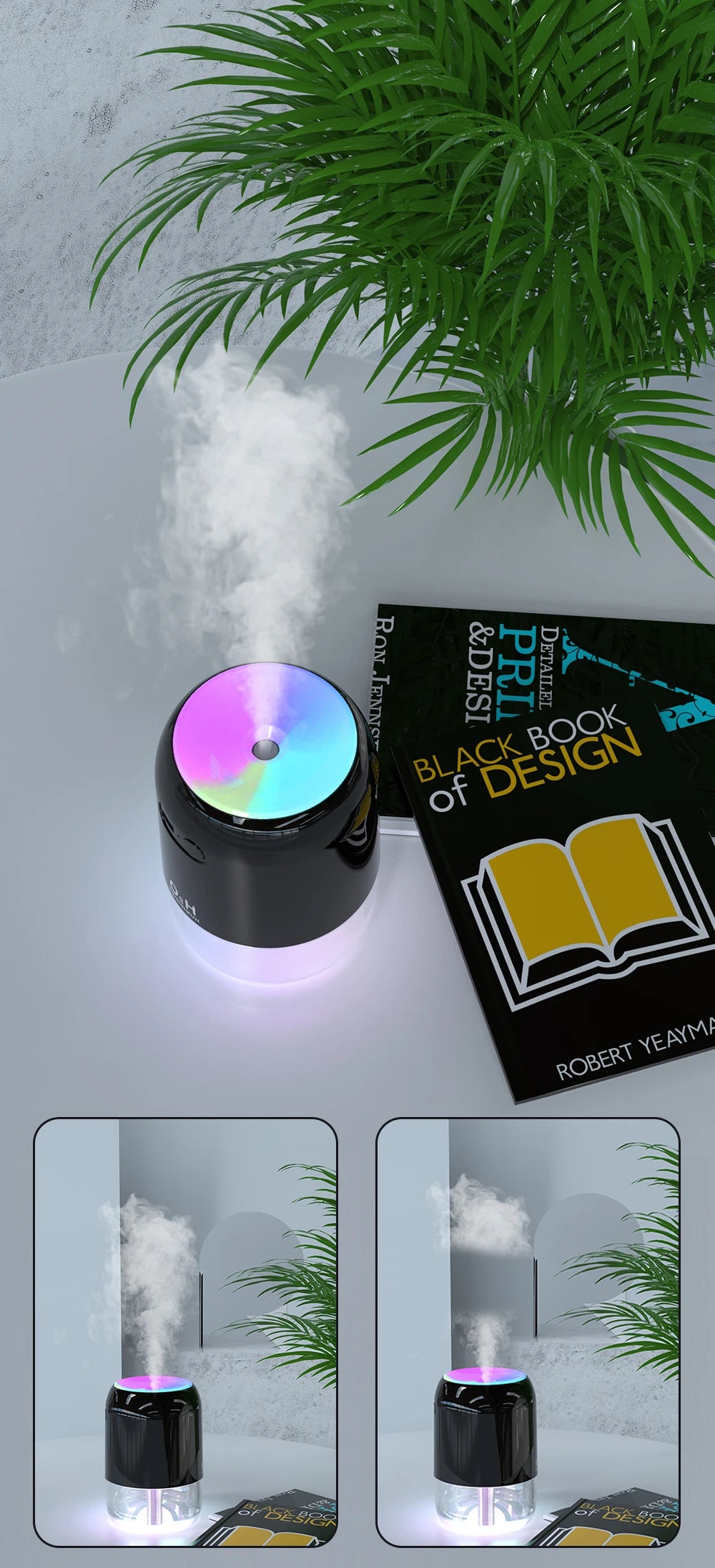 Colorful Cool Mist Mini Humidifier 300ml USB Personal Desktop Humidifiers for Car Office Home Travel, Auto Shut-Off 2 Mist Modes