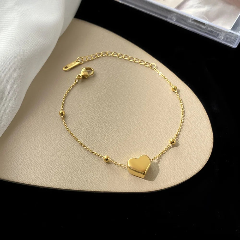 Stainless Steel Classic Charm Gold Color Heart Pendant Necklace for Women Temperament Fashion Chokers Bracelet Jewelry Colorfast