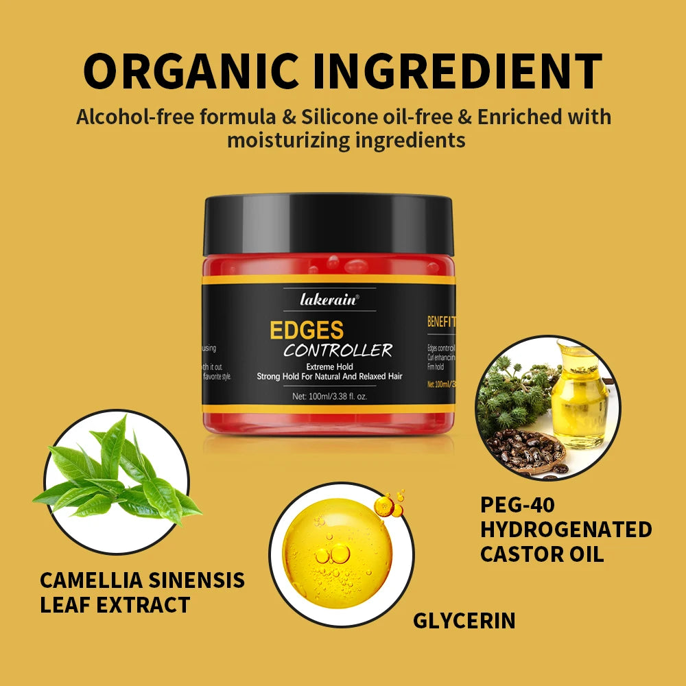 100ml/3.38 fl. oz. Edge Control Hair Gel Strong Hold Thick Edges Styling Gel Non-Greasy Non-Flaking Hair Gel For All Hair Types