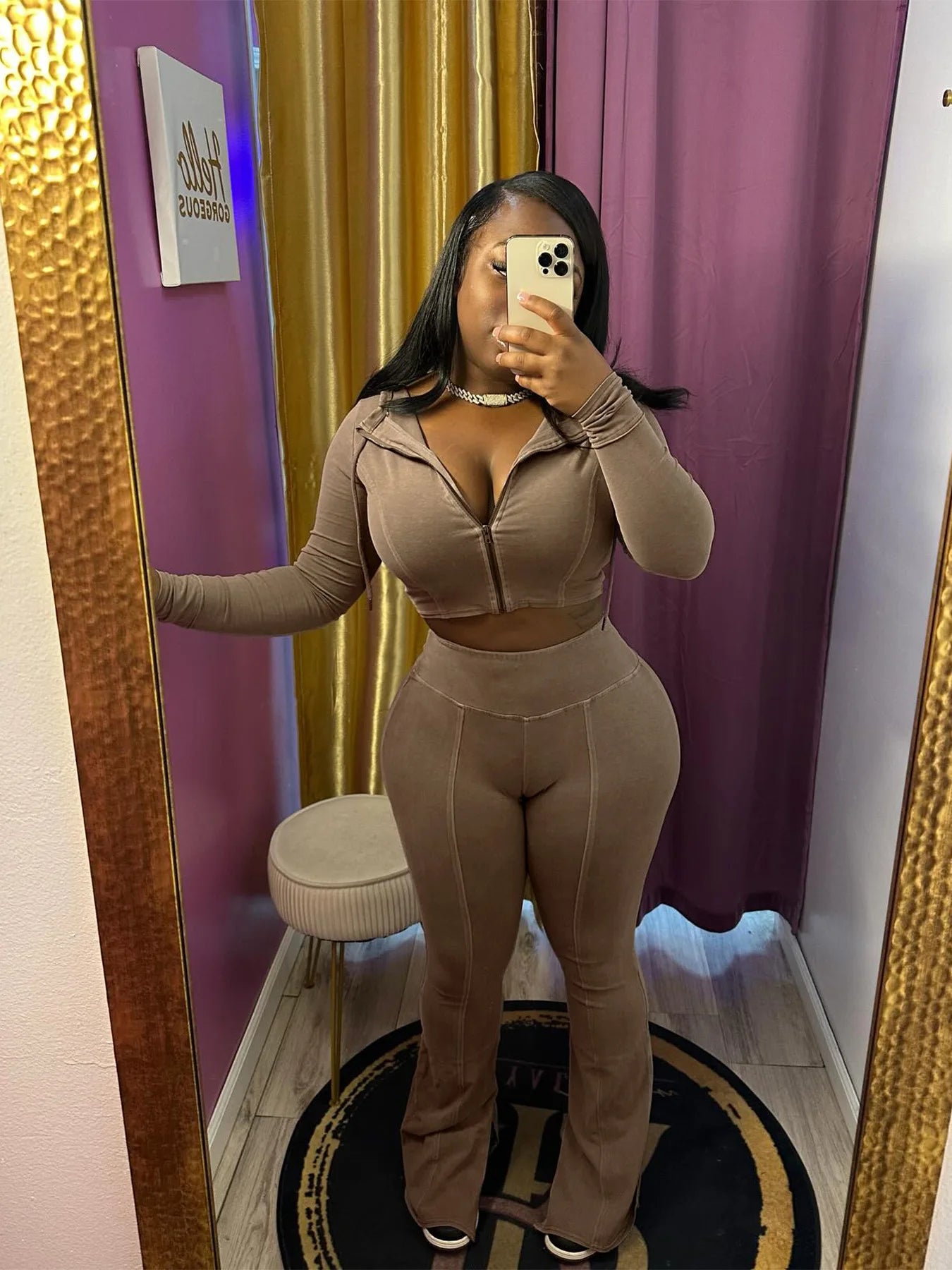 CM.YAYA Fashion Women's Set Long Sleeve Hooded Jacket and Slit Hem Flare Pants 2024 Fitness Two 2 Piece Set Outfits Tracksuit