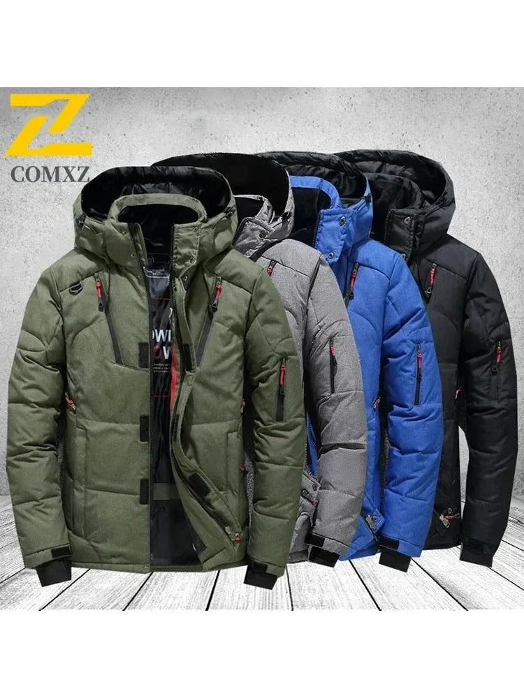 Winter Thickened Men Down Jacket Climbing Hunting Hooded Warm White Duck Down Coat Man Casual Lightweight Puffer Jacket Ski Snow
