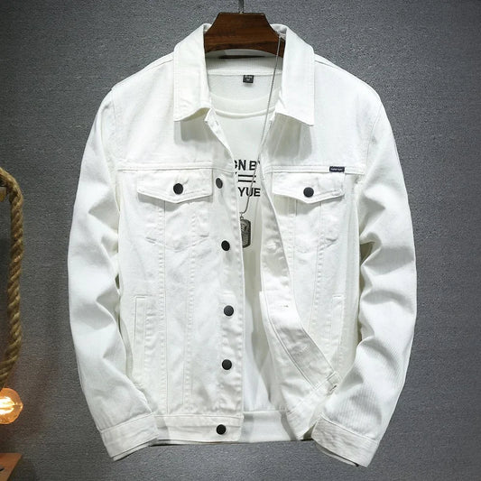 2024 Spring Men Solid Lapel Denim Jackets Fashion Motorcycle Jeans Jackets Hommes Slim Fit Cotton Casual Black White Coats