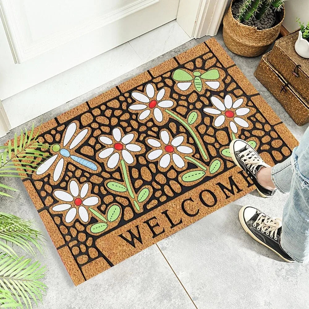 Spring & Summer Flowers Entrance Doormat Non-Slip 100% Polyester Carpet for Living Room Home Decor Soft Mat Indoor & Outdoor Rug