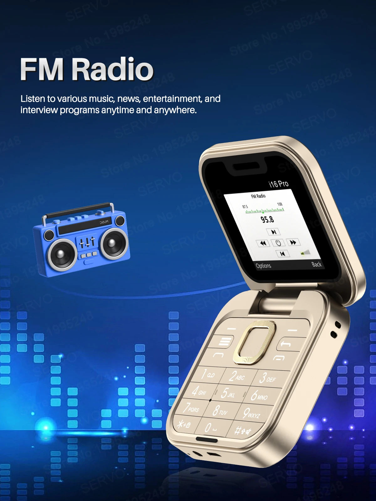 SERVO i16 Pro Mini Flip Mobile Phone Dual SIM Card Speed Dial Magic Voice Blacklist FM Radio 2G GSM Cute Foldable Cellular Phone