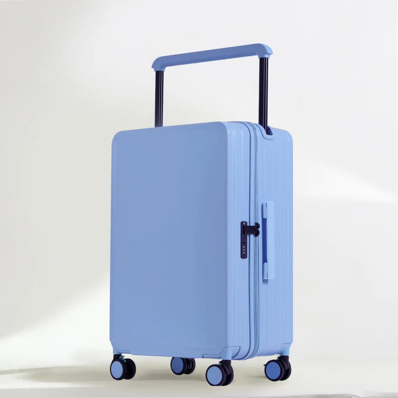 Wide Handle Front Opening Luggage Travel Bags Password Boarding Case 2025 Large Capacity Zipper Rolling Luggage Case