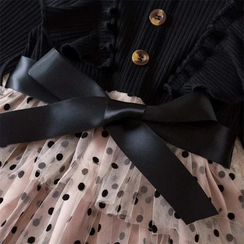 2025 New Kids Dresses for Girls Long Sleeve Fall Dress Polka Dot Birthday Party Costume Autumn Winter Dress Children Clothing