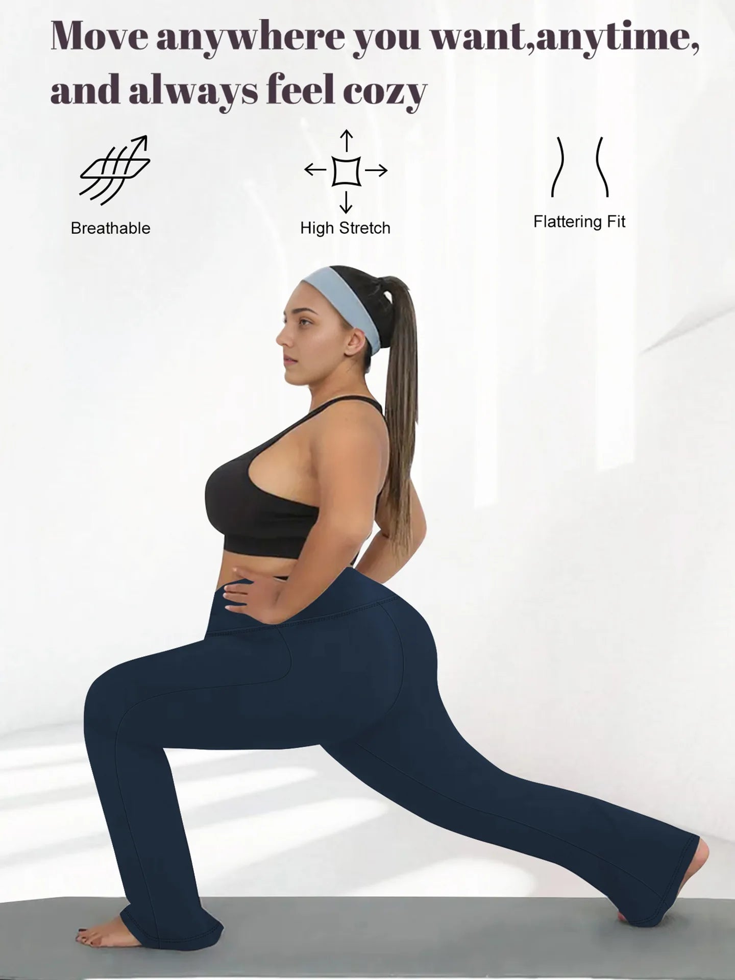 Plus Size Flared Yoga Pants High Waist Tummy Control Wide Leg Elastic Spring Autumn Slim Fitness Leggings