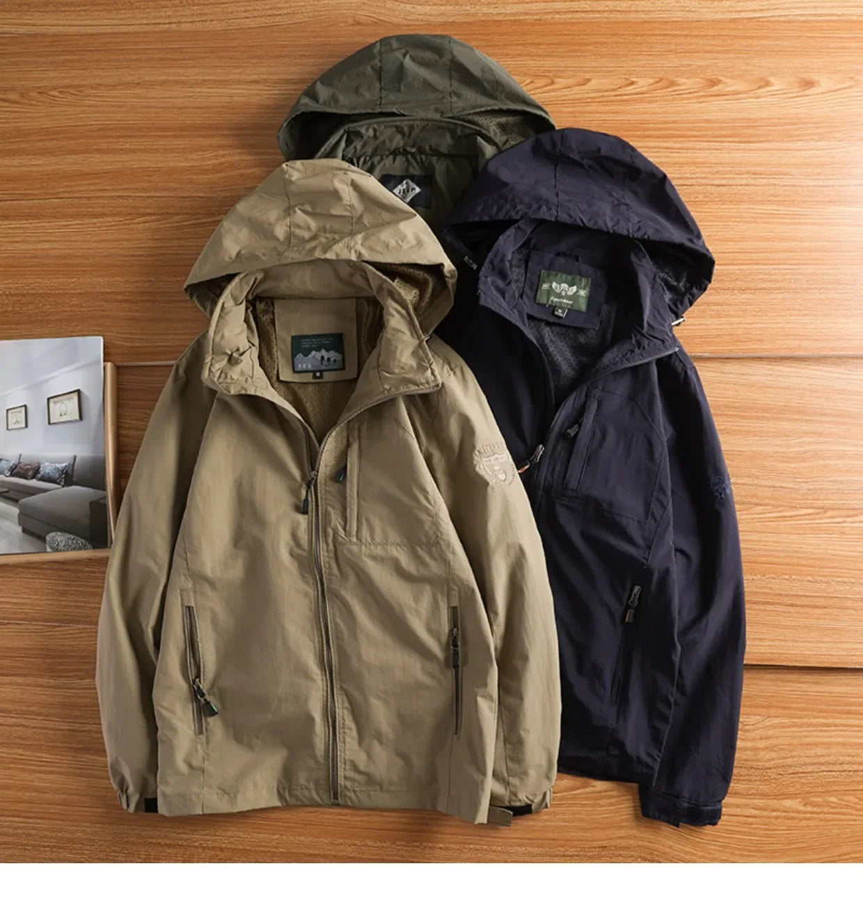 Men's Jacket Spring and Autumn Three Proof Fashion Casual Loose Hooded Professional Outdoor Windproof Windbreaker Coat