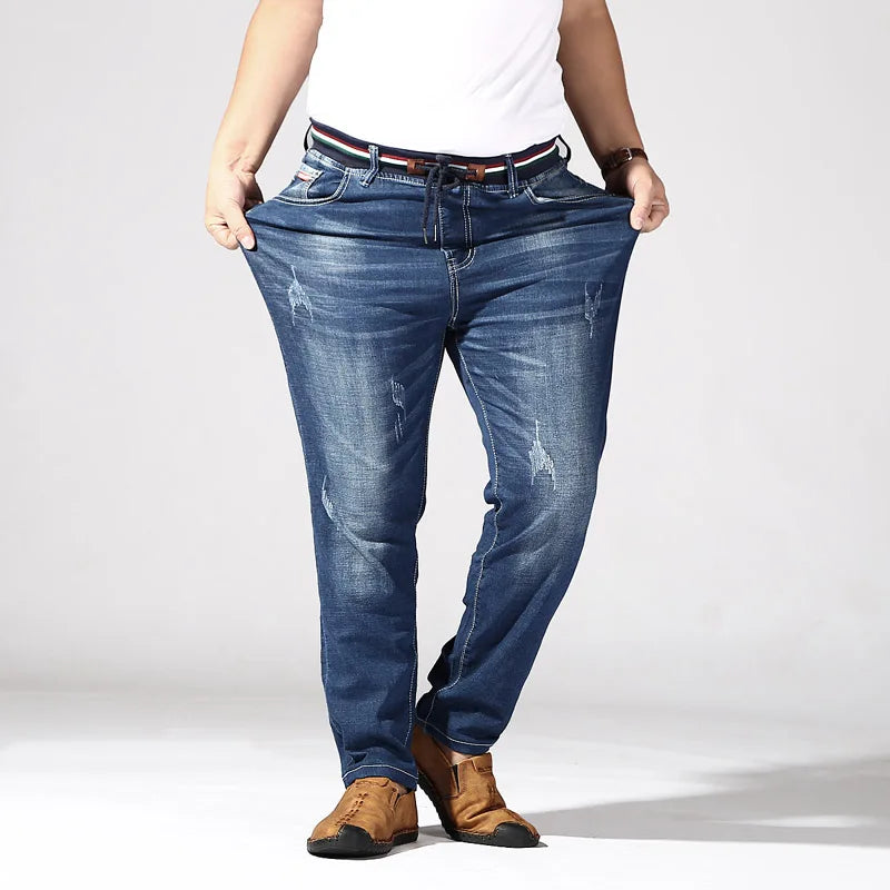 Elasticated waist oversized stretch jeans male plus size loose big man trousers 13xl 14xl  big yards 190KG