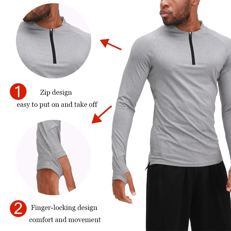 Men's Long Sleeve Fitness T-Shirt Quick Dry Breathable Sportswear Outdoor Running Basketball Elastic Sports Slim Tops Clothes