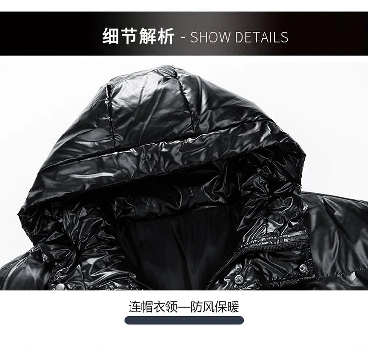 Men Parkas Thicken Warm Coat Men's Solid Color Parkas Coat Men's Fashion New Streetwear Winter Jacket Mens Glossy Black Jackets