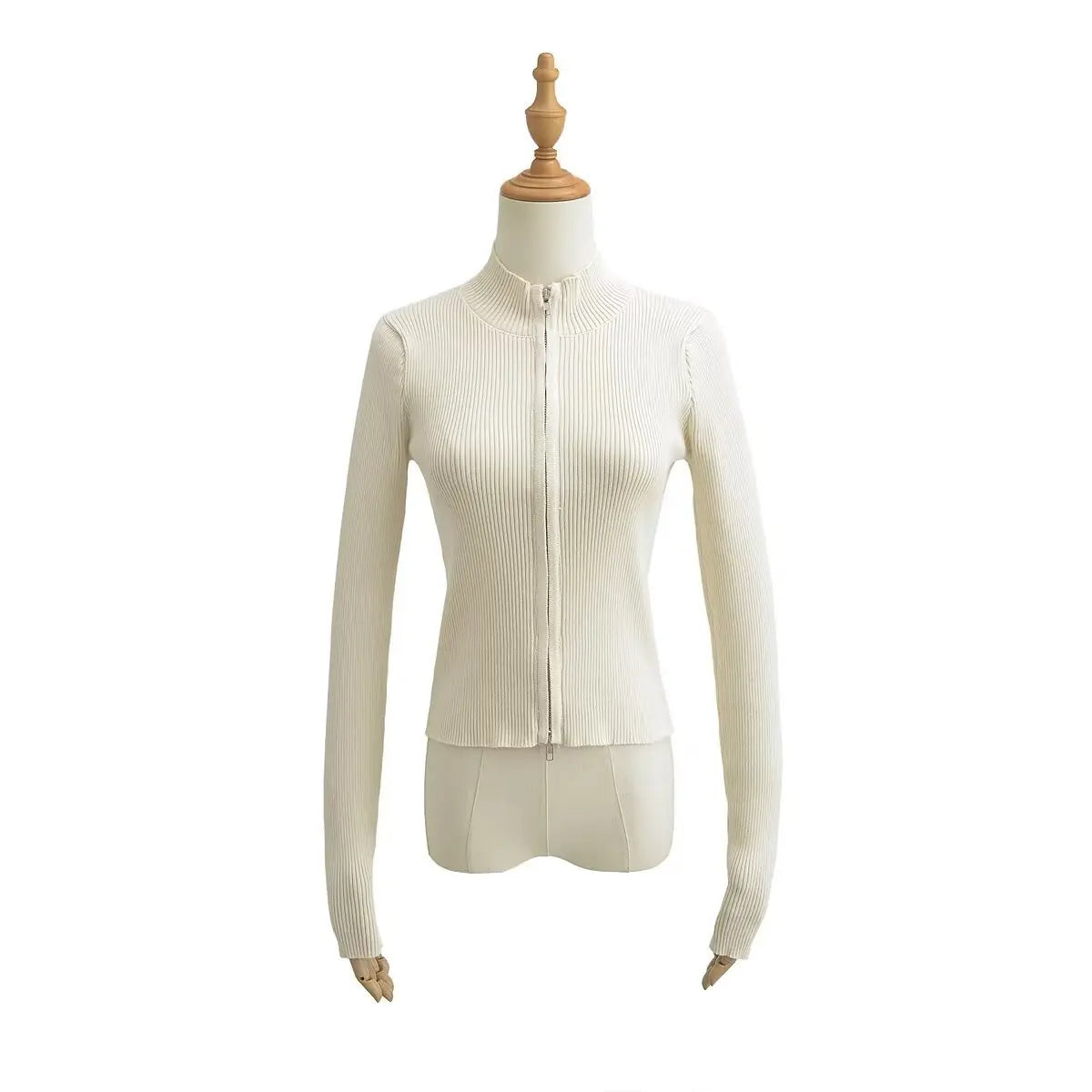 Slim Fit American Style Knitted Cardigan Women's Double Zipper Open Front Pure Desire Autumn Fashion Outerwear BM Style