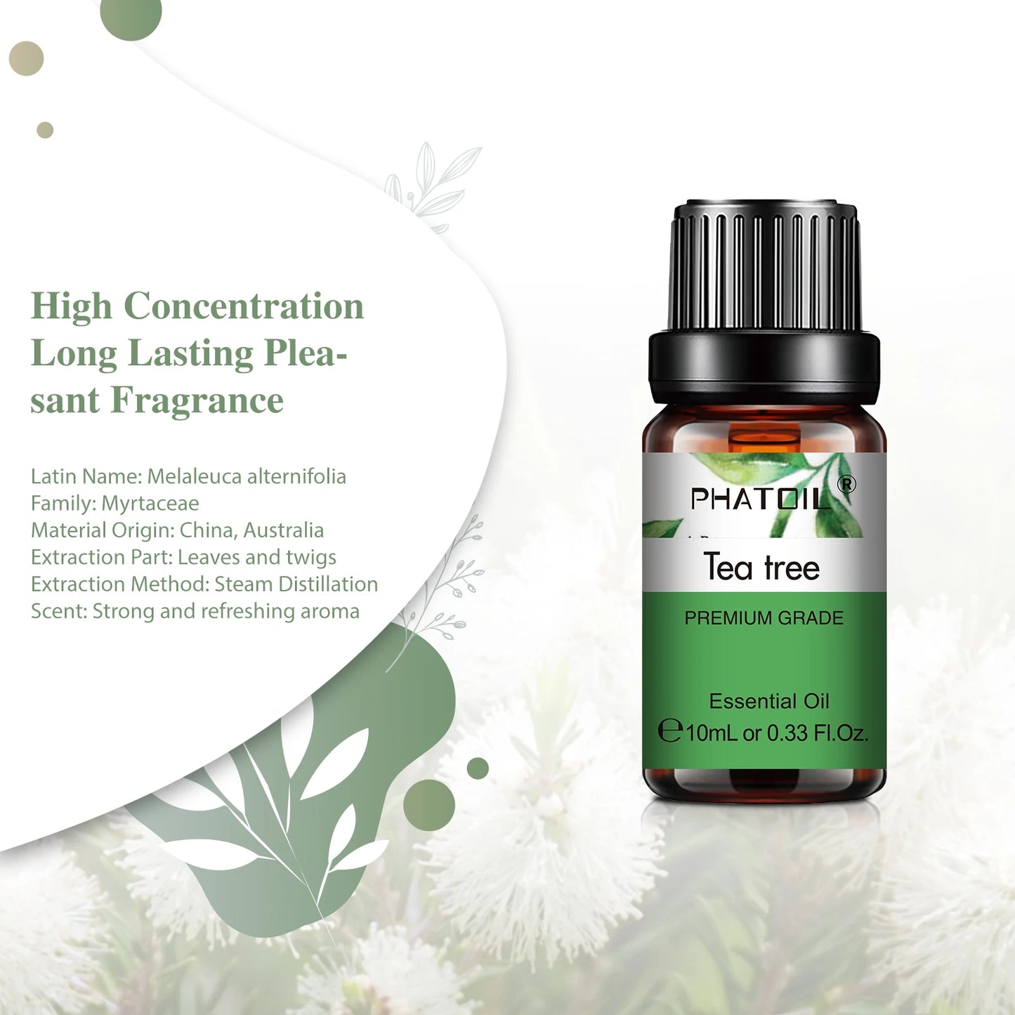 PHATOIL 6pcs Essential Oil Set 10ml Pure Natural Lavender Eucalyptus Peppermint Tea Tree Orange Lemongrass for Diffuser Candles