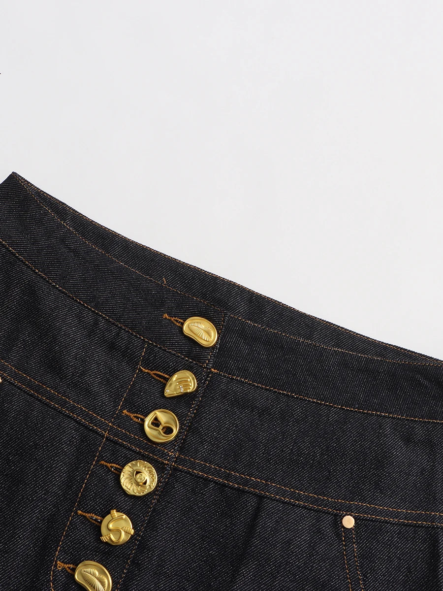 VGH Designer Solid Slimming Denim Skirts For Women High Waist Patchwork Button Spring Temperament Skirt Female Fashion Style New