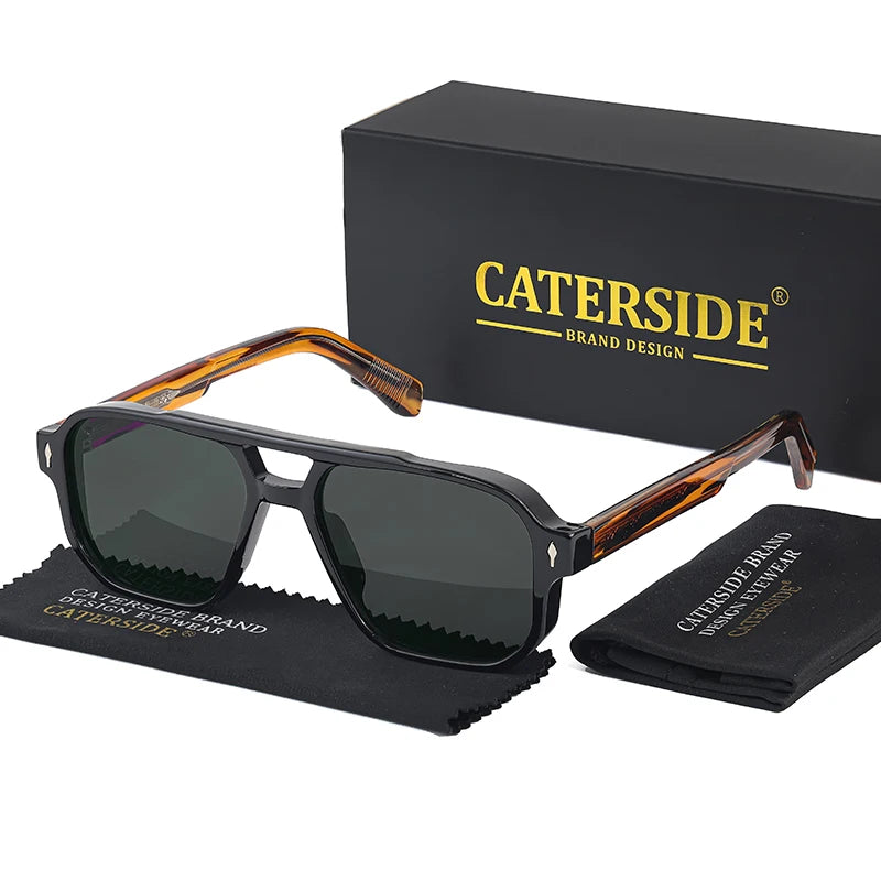 CATERSIDE Retro Punk Sunglasses Men Vintage Flat Top Double Bridges High Quality Sun Glasses Women Travel Party Festival Eyewear