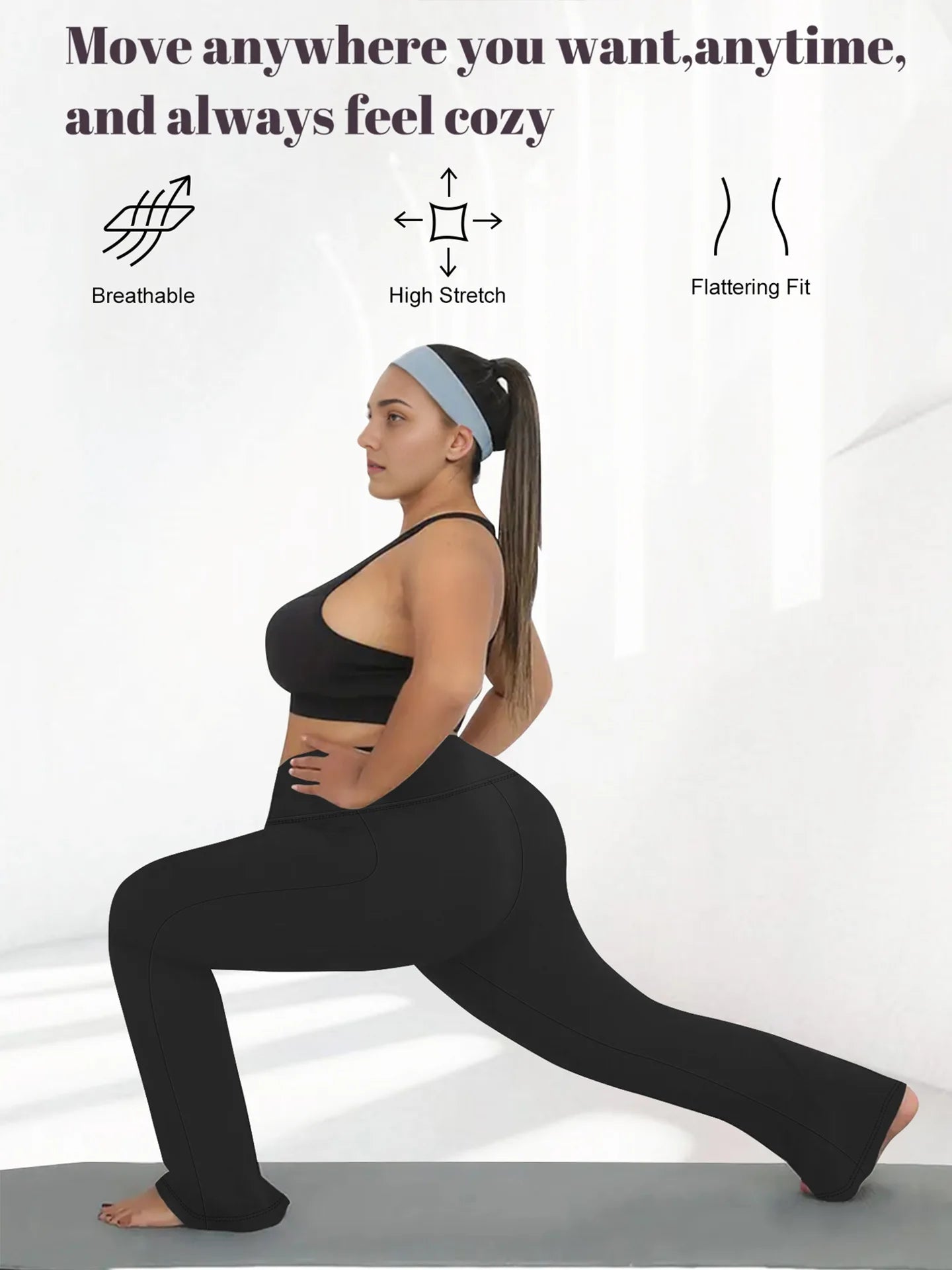 Plus Size Flared Yoga Pants High Waist Tummy Control Wide Leg Elastic Spring Autumn Slim Fitness Leggings