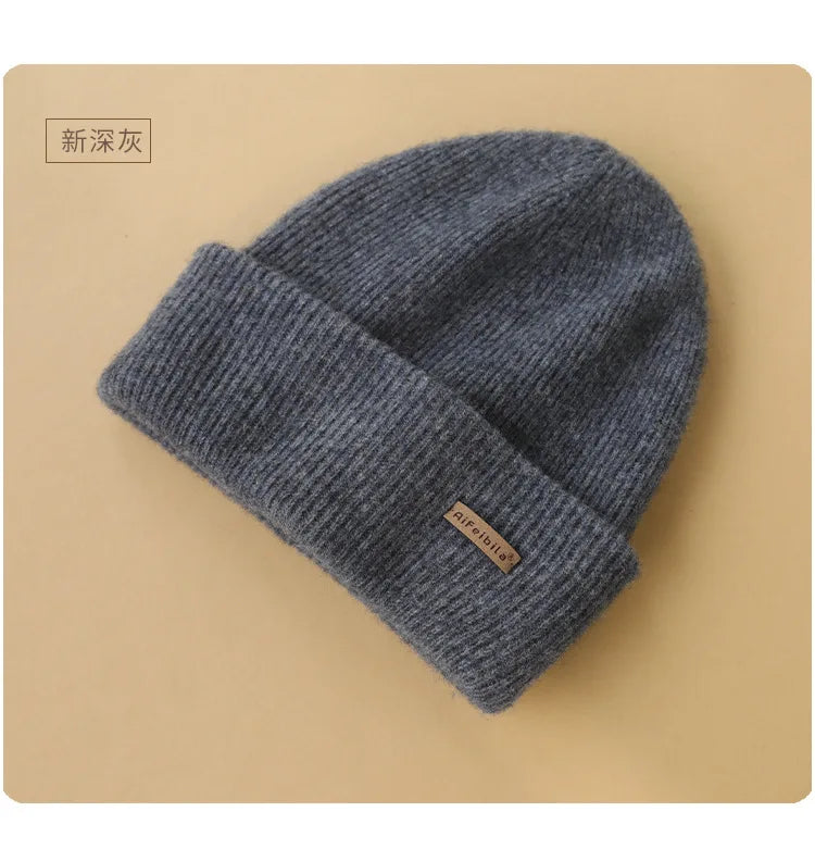 100% Merino Wool Double-Sided Beanie for Men Women Thick Soft Warm Winter Skull Caps Solid Color Knitted Beanies Hat