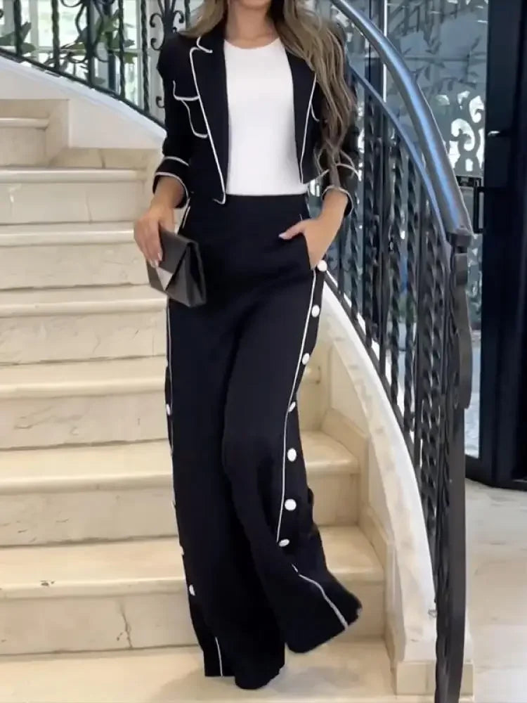 Bonboho Women's Casual Pants Set Blazer Coat and Wide Leg Pants 2024 Spring and Summer Stylish Two-piece Suit for Office Ladies