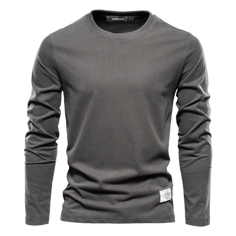 2025 White Men‘s T-shirts 100% Cotton Long Sleeve Casual Tops Solid Color High Quality Black T-Shirt Spring Autumn Men Clothing