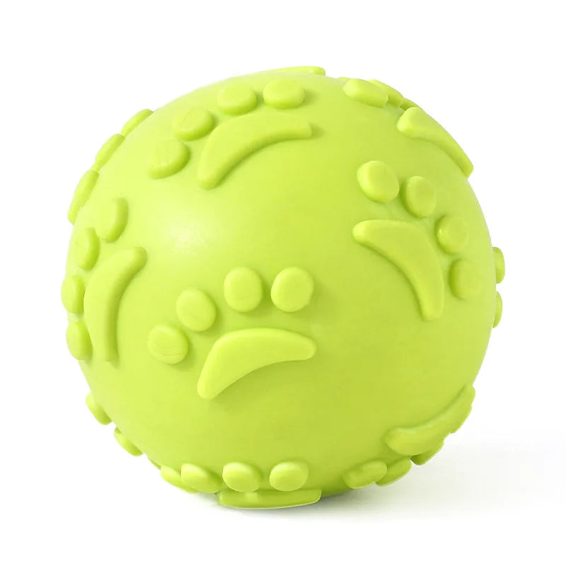 Durable Chew Resistant Squeaky Paw Print Ball Dog Toy - Pet Dental Teething Bite Proof Fetch Ball with Grippy Texture for Puppy