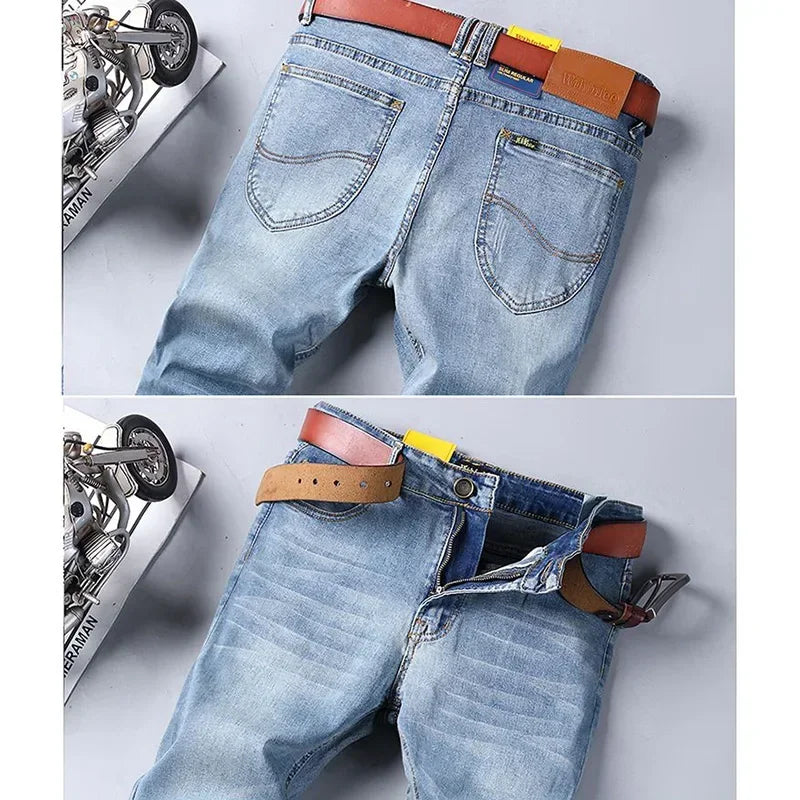 New Men Classic Casual Jeans Male Fashion Business Slim Straight Leg Trousers Stretch Denim Fabric Pants