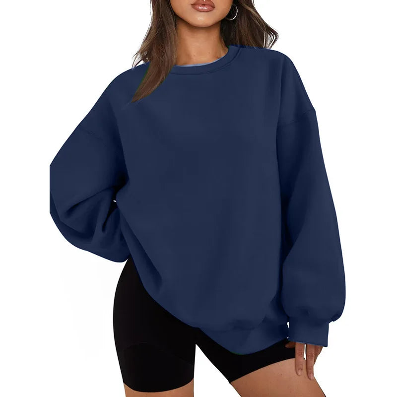 Plus Size Solid Color Sweatshirt, Casual Long Sleeve Crew Neck Pullover Sweatshirt, Women's Plus Size Clothing