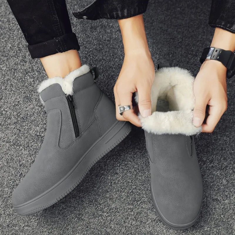2025New Winter Men's Boots Fashion High-top Cotton Shoes Plush Warm Fur Snow Boots Suede Casual Ankle Boots for Men Botas Hombre