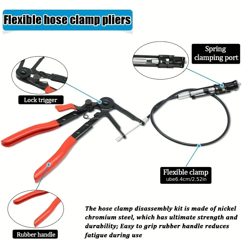 9pcs Hose Clamp Pliers, with Flexible Wire Long Reach Hose  Swivel Jaw and Flat Band Pliers，Hose Clamp Tool