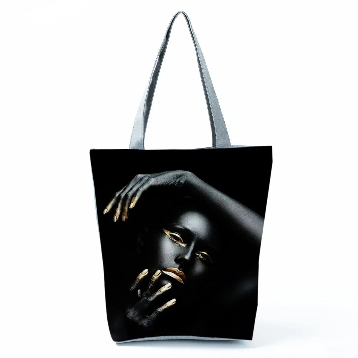 Fashionable Black Beauty Print Handbag Large Capacity Shoulder Bag Stylish Mystery Tote Bag for Women Versatile Polyester Bag
