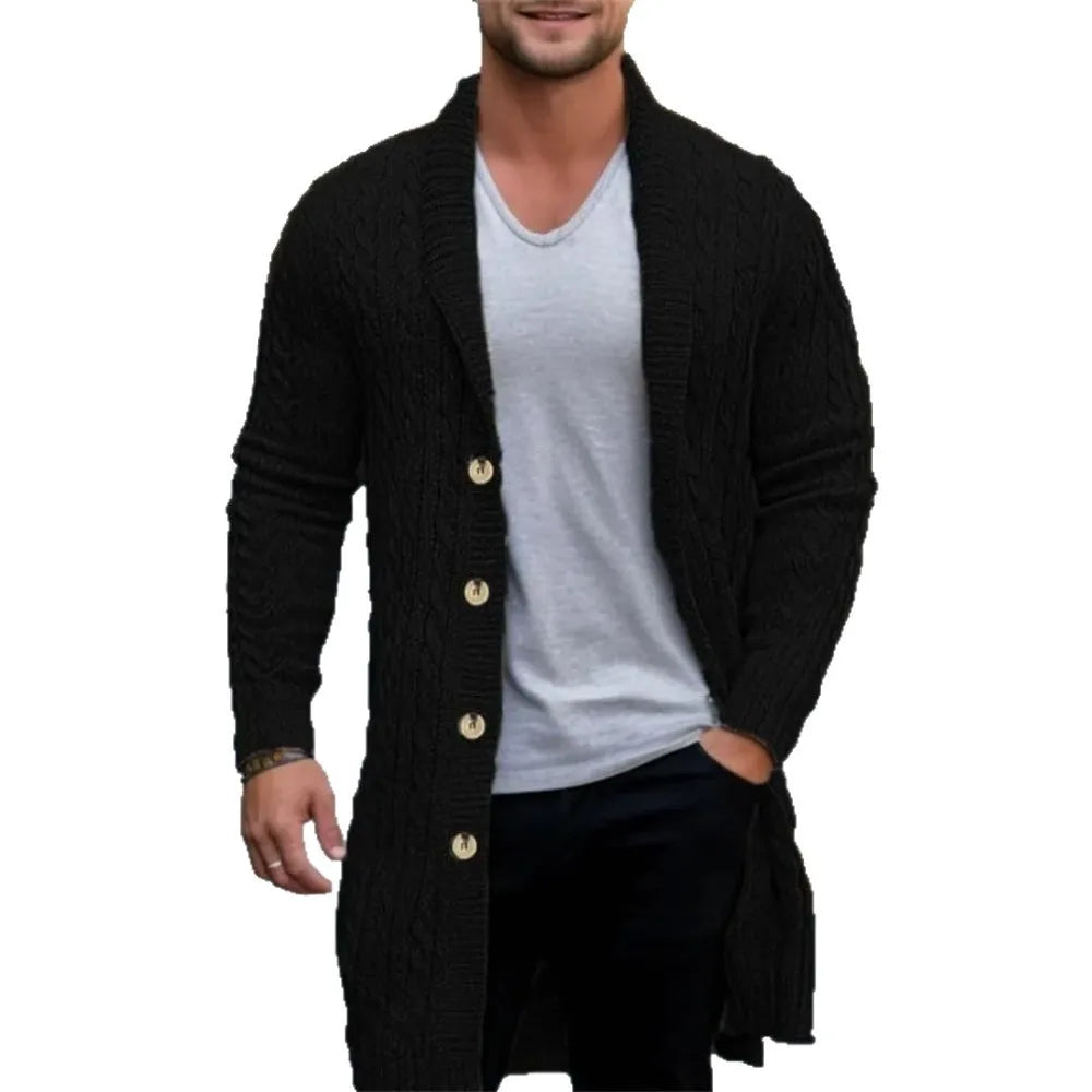 Cardigan Men Stand Collar Sweaters Coat Knitted Full Sleeve Single Breasted Solid Knit Thick Open Stitch Coats Autumn Winter