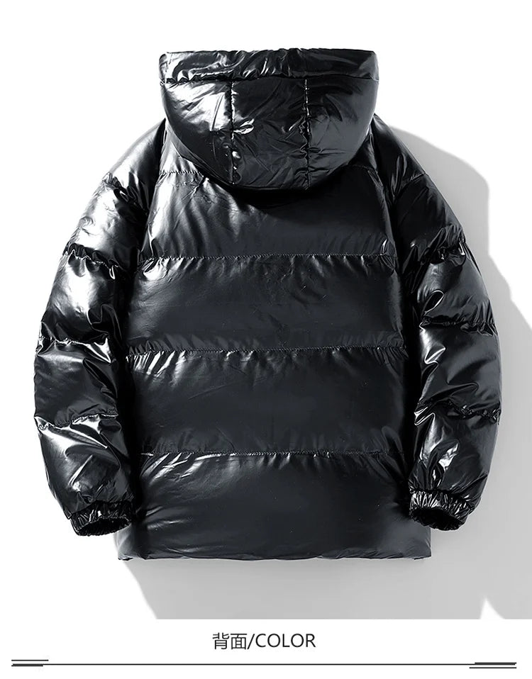 Men Parkas Thicken Warm Coat Men's Solid Color Parkas Coat Men's Fashion New Streetwear Winter Jacket Mens Glossy Black Jackets