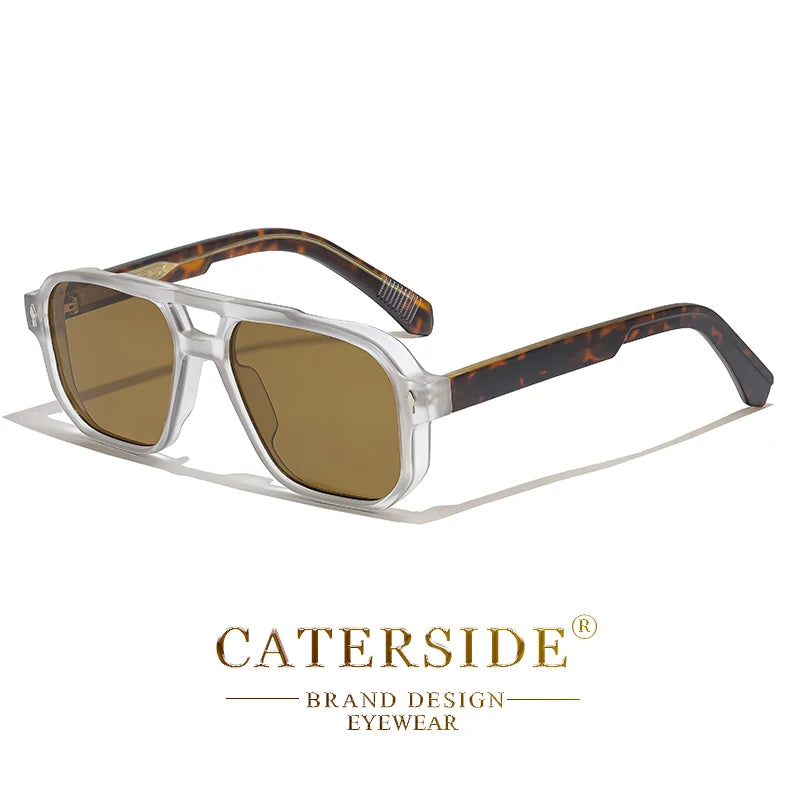 CATERSIDE Retro Punk Sunglasses Men Vintage Flat Top Double Bridges High Quality Sun Glasses Women Travel Party Festival Eyewear