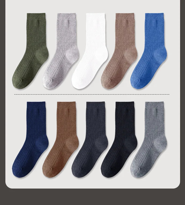 Men Cotton Socks High Quality Solid Color Business Crew Spring Autumn Knitting Mib Tube Ankle Long Breathable Casual Soft Socks