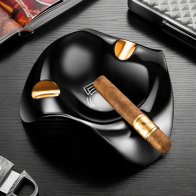 Triangular Ceramic Cigar Ashtray, Wave Design Multi-Caliber Smoke Groove