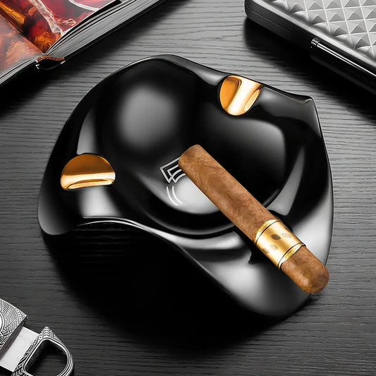 Triangular Ceramic Cigar Ashtray, Wave Design Multi-Caliber Smoke Groove