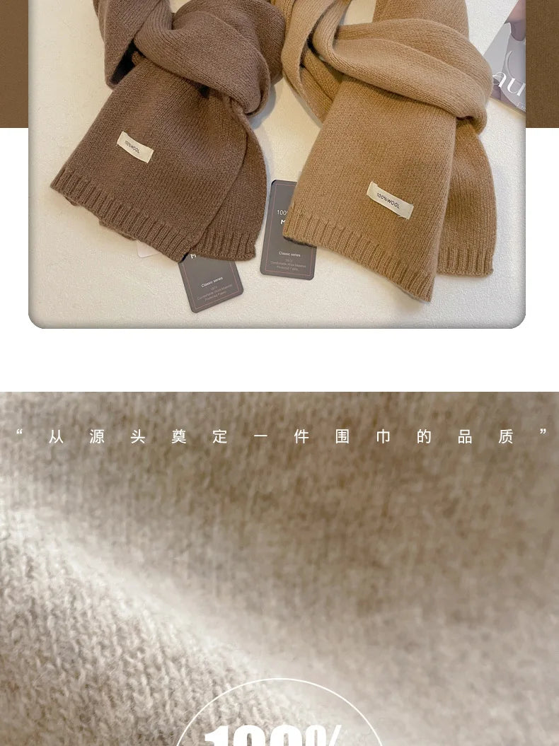High Quality 100% Wool Scarf Men Women Winter Autumn Solid Color Couple Muffler Simple Warm Versatile Knitted Scarf Male Female